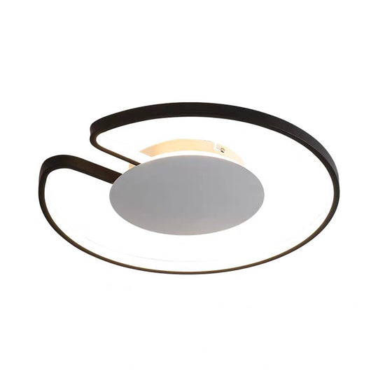 Modern LED Flush Mount Light Iron White and Black Inner Hoop Ceiling Lamp - 15"/19" W, Open Design