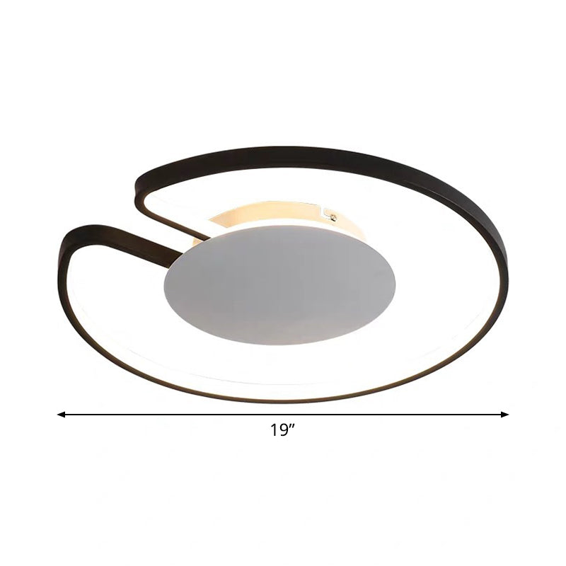 Modern Led Flush Mount Light Iron White And Black Inner Hoop Ceiling Lamp - 15/19 W Open Design