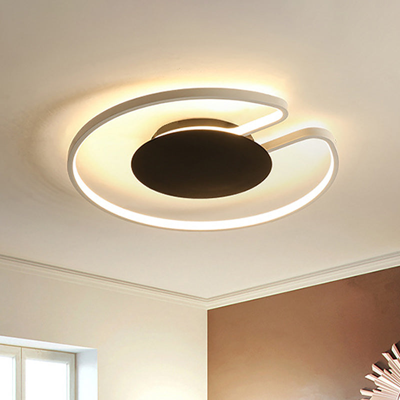 Modern Led Flush Mount Light Iron White And Black Inner Hoop Ceiling Lamp - 15/19 W Open Design