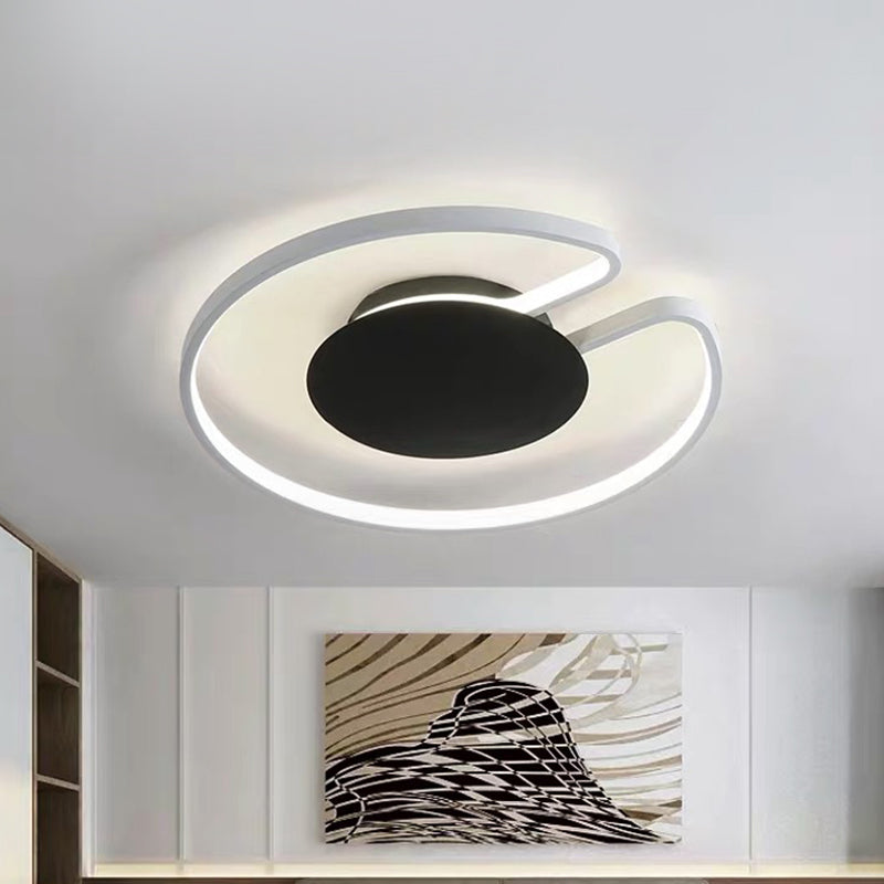 Modern LED Flush Mount Light Iron White and Black Inner Hoop Ceiling Lamp - 15"/19" W, Open Design