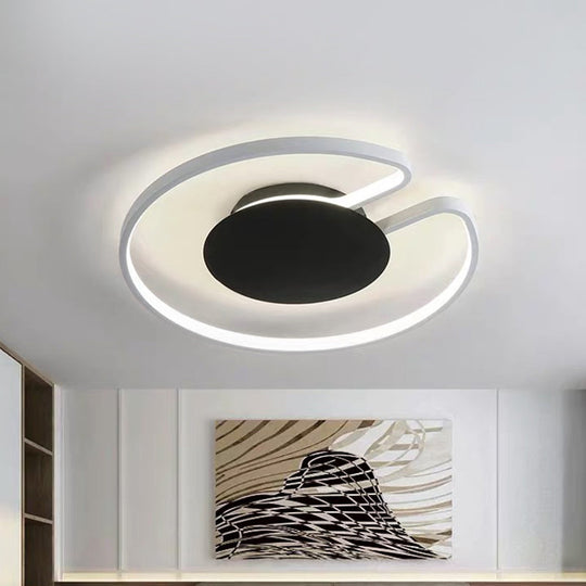 Modern LED Flush Mount Light Iron White and Black Inner Hoop Ceiling Lamp - 15"/19" W, Open Design