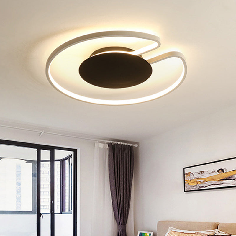 Modern LED Flush Mount Light Iron White and Black Inner Hoop Ceiling Lamp - 15"/19" W, Open Design