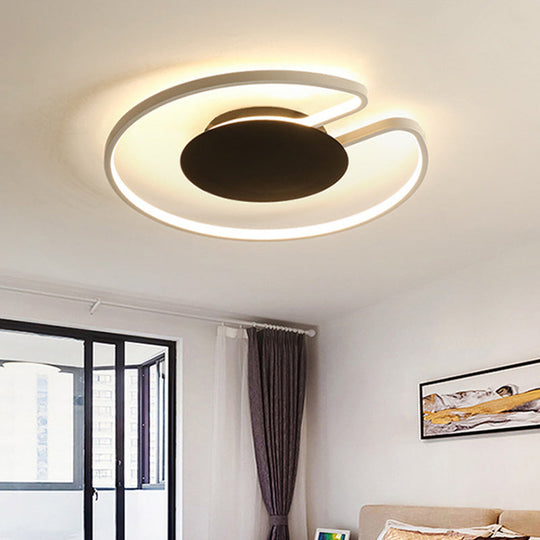 Modern LED Flush Mount Light Iron White and Black Inner Hoop Ceiling Lamp - 15"/19" W, Open Design