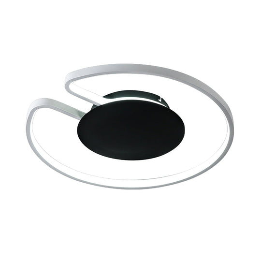 Modern LED Flush Mount Light Iron White and Black Inner Hoop Ceiling Lamp - 15"/19" W, Open Design