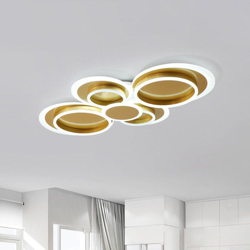 Gold Iron Ceiling Flush Mount LED Light for Parlor - Mid-Century Style with Warm/White Light