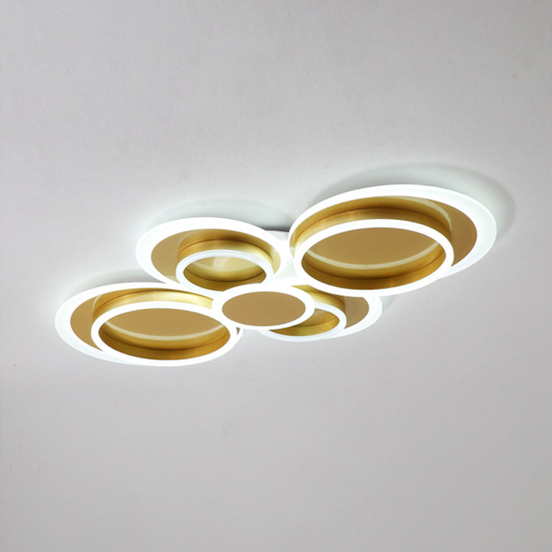 Gold Iron Ceiling Flush Mount LED Light for Parlor - Mid-Century Style with Warm/White Light