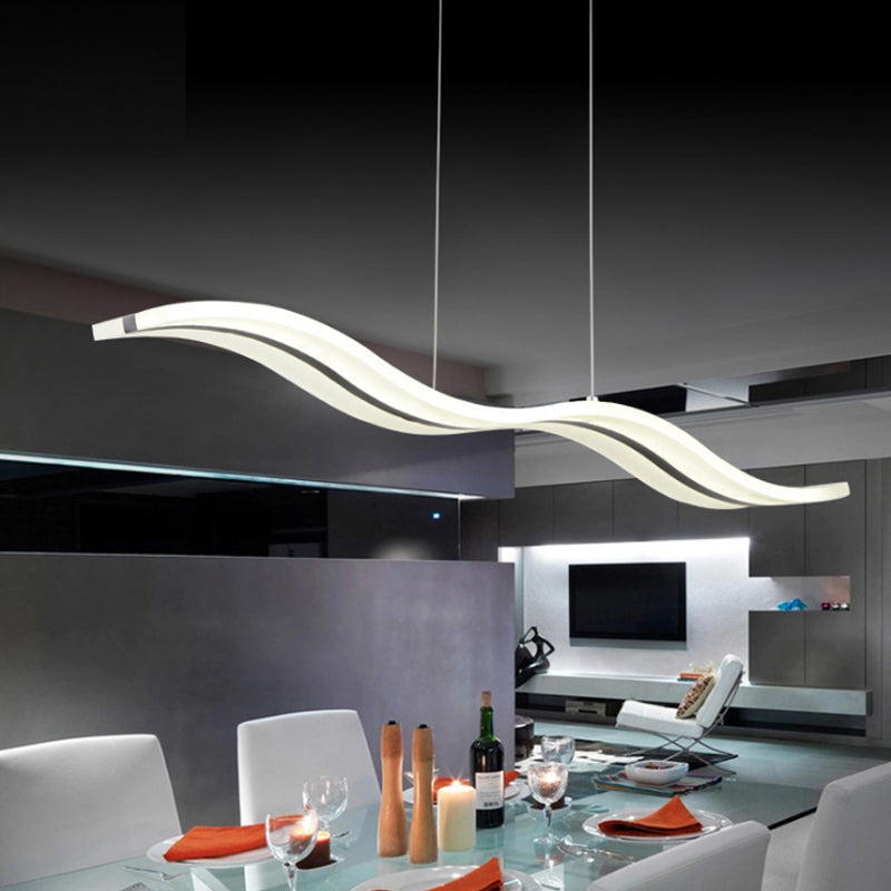 White Wavy Office Pendant Light - Minimalist Led Hanging Ceiling Fixture