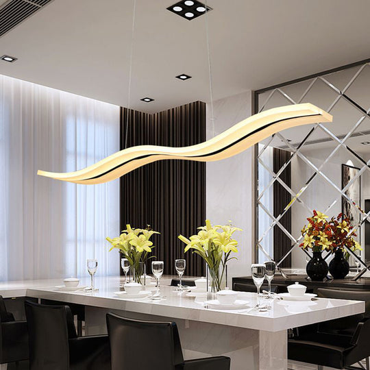 White Wavy Office Pendant Light - Minimalist Led Hanging Ceiling Fixture
