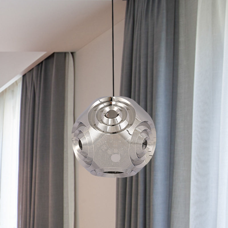 Sleek Stainless Steel Sphere Pendant Lamp Colonial 1-Head Suspension Light (11/15 W) In