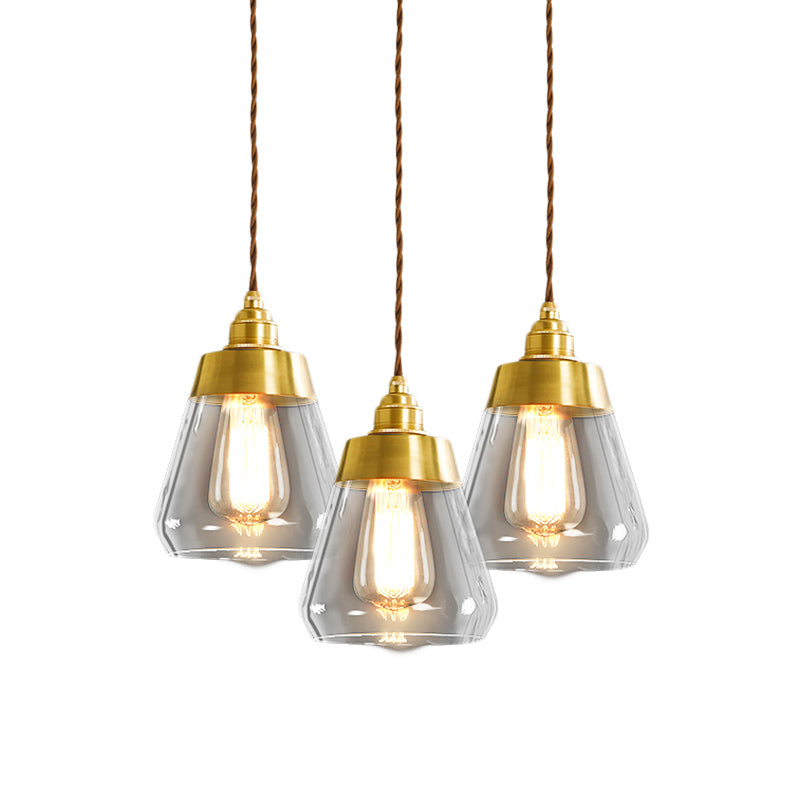 Opulent Multi Light Pendant - Elegant Gold Finish Clear Glass Tapered Design 2/3 Heads Round/Linear