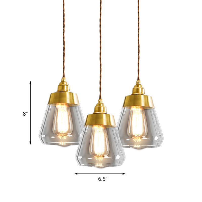 Opulent Multi Light Pendant - Elegant Gold Finish Clear Glass Tapered Design 2/3 Heads Round/Linear