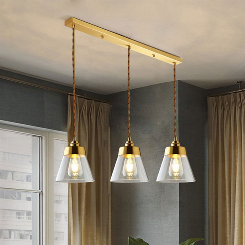 Opulent Multi Light Pendant - Elegant Gold Finish Clear Glass Tapered Design 2/3 Heads Round/Linear