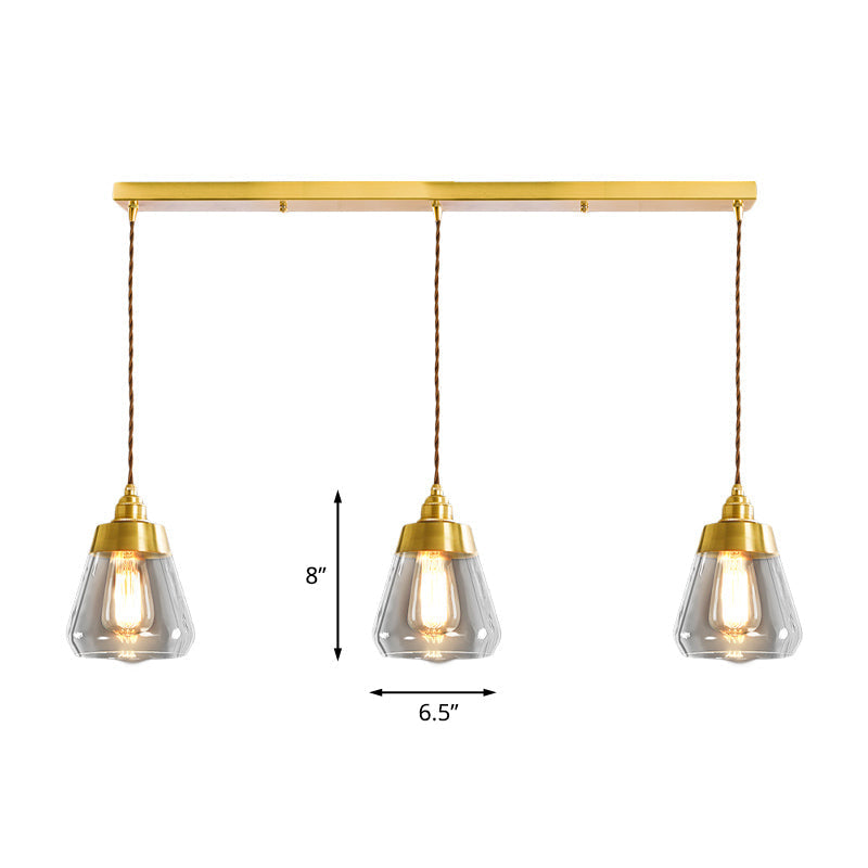 Opulent Multi Light Pendant - Elegant Gold Finish Clear Glass Tapered Design 2/3 Heads Round/Linear