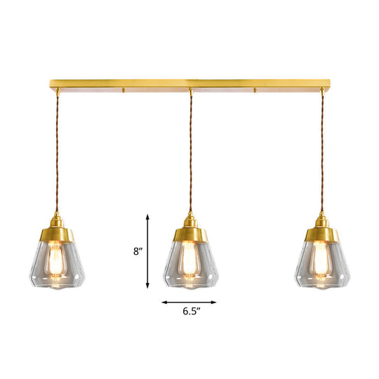 Opulent Multi Light Pendant - Elegant Gold Finish Clear Glass Tapered Design 2/3 Heads Round/Linear