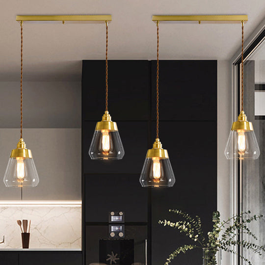 Opulent Multi Light Pendant - Elegant Gold Finish Clear Glass Tapered Design 2/3 Heads Round/Linear