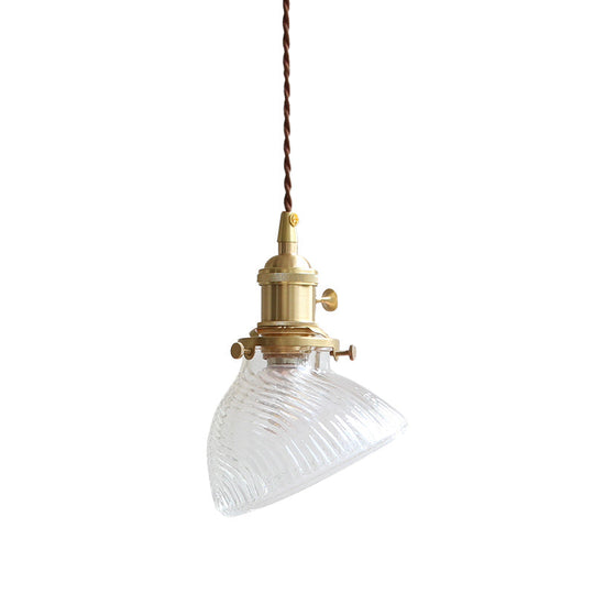 Colonial Clear/Green Prismatic Glass Hanging Lamp For Twisted Bowl Restaurant - 1-Light Brass