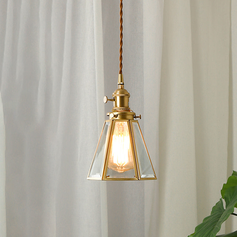 Clear Glass Colonialist Pendant Light Fixture In Gold - Tapered Suspension Lamp With 1 Bulb