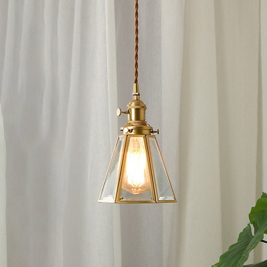 Clear Glass Colonialist Pendant Light Fixture In Gold - Tapered Suspension Lamp With 1 Bulb