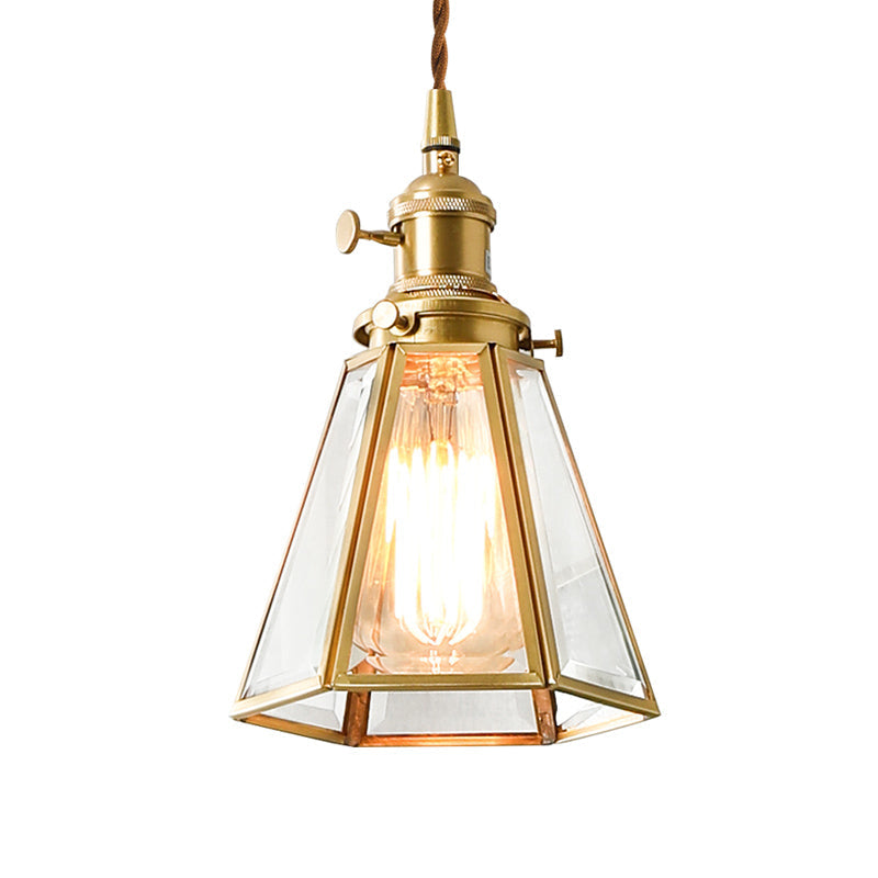 Clear Glass Colonialist Pendant Light Fixture In Gold - Tapered Suspension Lamp With 1 Bulb