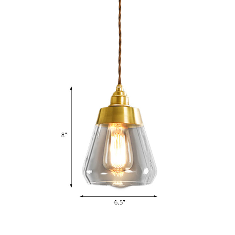 Gold Colonial Pendant Lamp With Cone Glass Shade - 1 Bulb Down Lighting For Restaurants