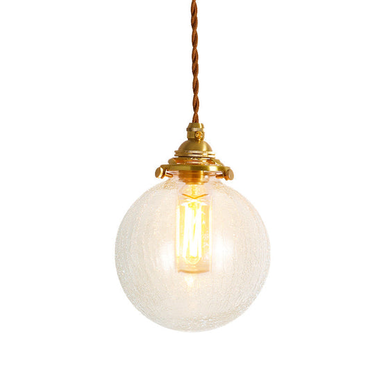 Golden Clear Crackle Glass 1-Light Ceiling Lamp For Bedroom