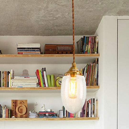 Golden Clear Crackle Glass 1-Light Ceiling Lamp For Bedroom