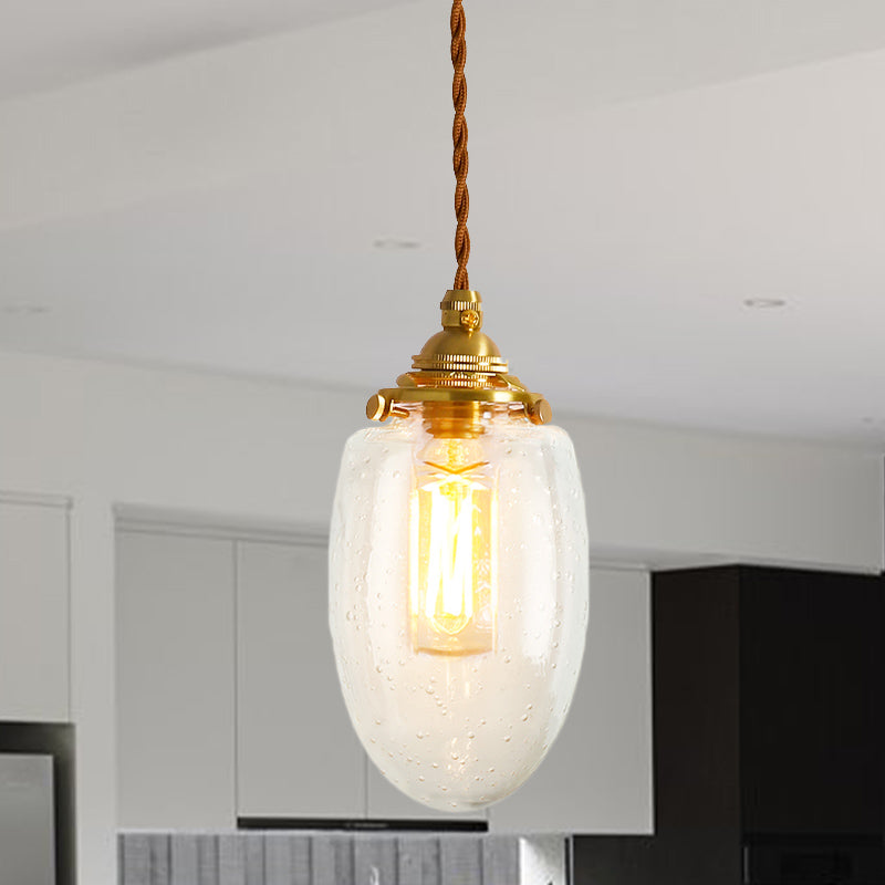 Golden Clear Crackle Glass 1-Light Ceiling Lamp For Bedroom