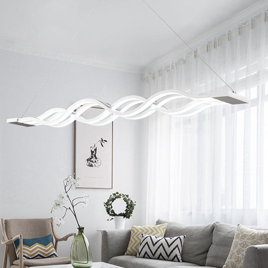 Iron Surge Linear Chandelier With Minimal White Led Pendant Lamp - Warm/White Light