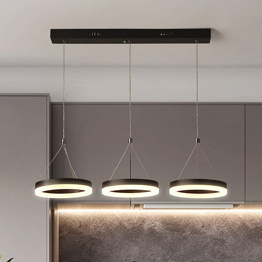 Modern Circular Acrylic Pendant with 3 Black LED Heads - Multi Light Ceiling Fixture