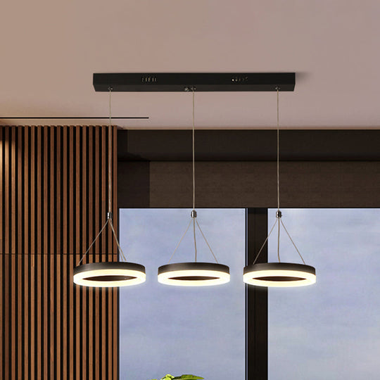 Modern Circular Acrylic Pendant with 3 Black LED Heads - Multi Light Ceiling Fixture