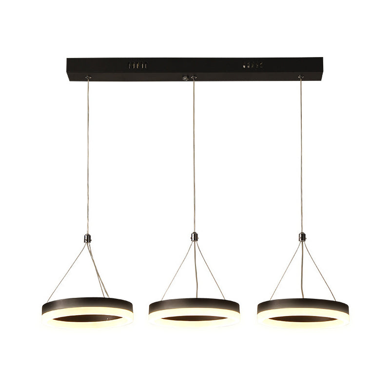 Modern Circular Acrylic Pendant with 3 Black LED Heads - Multi Light Ceiling Fixture