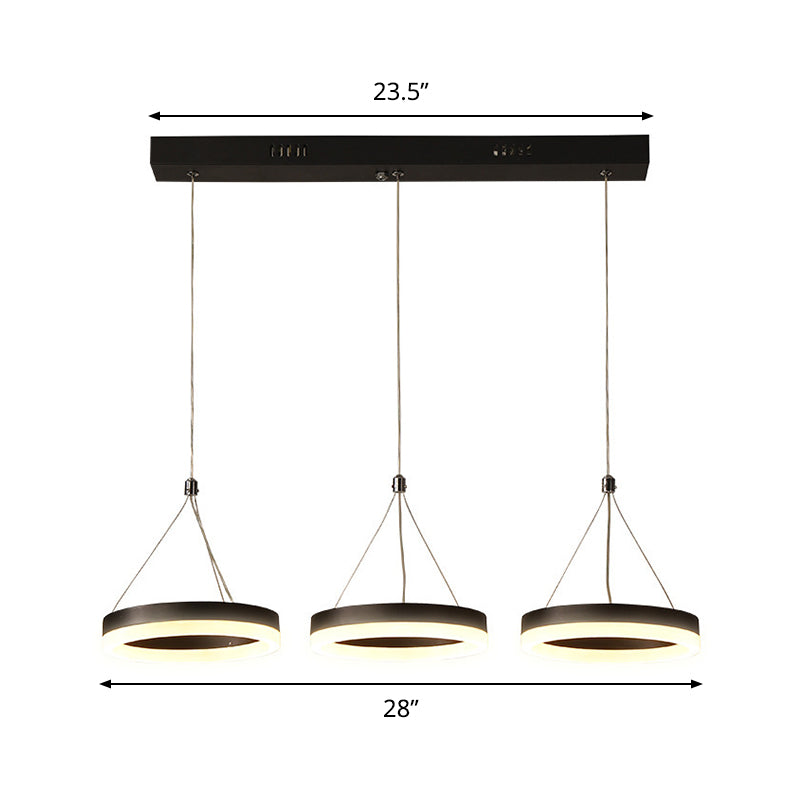 Modern Circular Acrylic Pendant with 3 Black LED Heads - Multi Light Ceiling Fixture