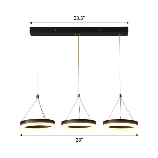 Modern Style Circular Acrylic Pendant With 3 Black Led Multi Lights - Ceiling Hanging Fixture