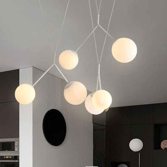 Opaline Matte Glass Multi-Pendant Hanging Light - Modern 6 Lights - White Intertwined Design with Orb Shade