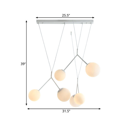 Opaline Matte Glass Multi-Pendant Hanging Light - Modern 6 Lights - White Intertwined Design with Orb Shade