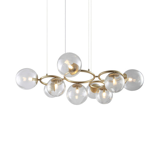 Modern Iron 9-Light Gold Chandelier with Bubble Glass Shades