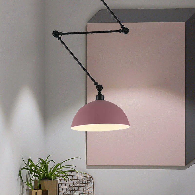 Macaron Iron Swing Arm Suspension Pendant Light with Green/Red Bowl Shade - Perfect for Dining Tables