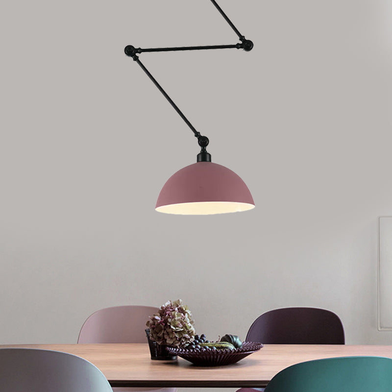 Macaron Iron Swing Arm Suspension Pendant Light with Green/Red Bowl Shade - Perfect for Dining Tables