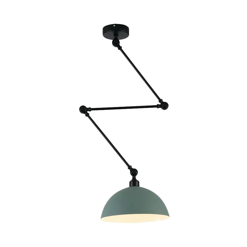 Macaron Iron Swing Arm Pendant Light With Vibrant Green/Red Bowl Shade - Ideal For Dining Tables
