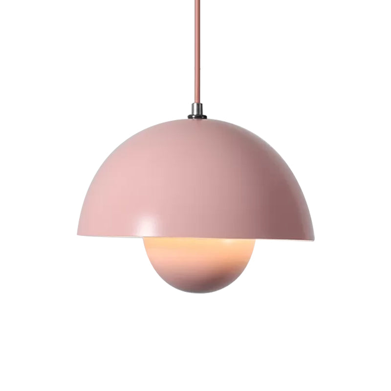 Iron Pendant Lamp with Colored Dome and Inner Diffuser for Dining Table - Pink/Green/Yellow