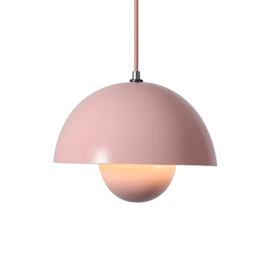 Macaron Dome Pendant Light With Inner Capsule Diffuser - Iron Finish 1 Head In Pink/Green/Yellow