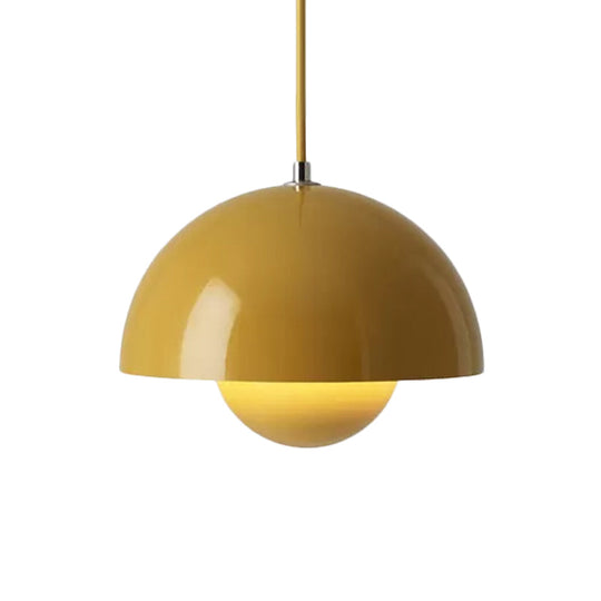 Macaron Dome Pendant Light With Inner Capsule Diffuser - Iron Finish 1 Head In Pink/Green/Yellow