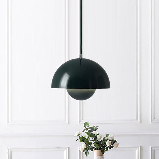 Macaron Dome Pendant Light With Inner Capsule Diffuser - Iron Finish 1 Head In Pink/Green/Yellow