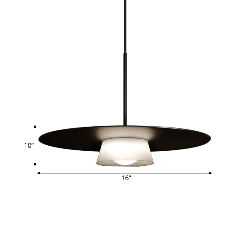 Minimalist Black and White Pendant Ceiling Light - Wide-Brim Hat Design, Iron Construction, 1-Bulb Suspension Lamp for Dining Table