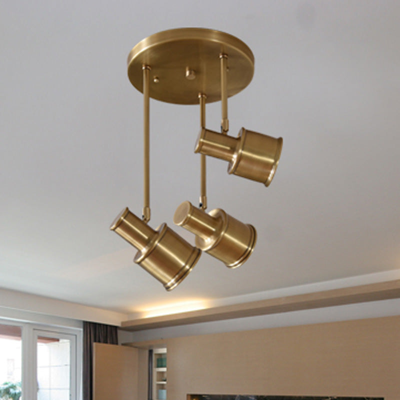 Rotatable Colonial Pendant Light Fixture - Gold Cylindrical Shape 3 Suspended Lights Hallway Cluster