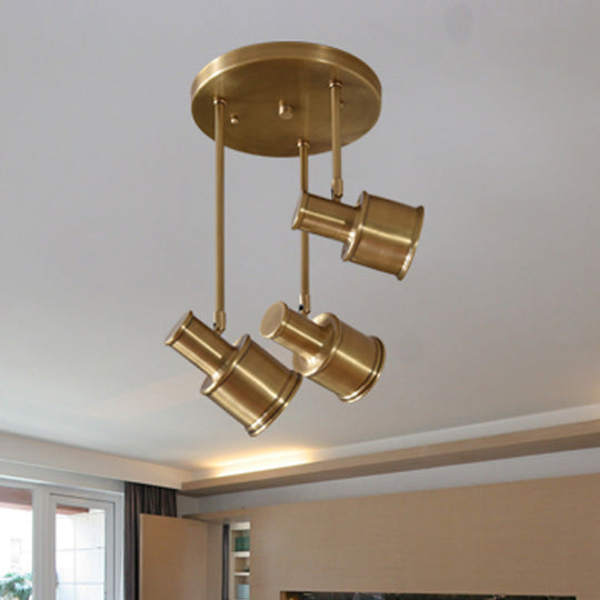 Rotatable Colonial Pendant Light Fixture - Gold Cylindrical Shape 3 Suspended Lights Hallway Cluster