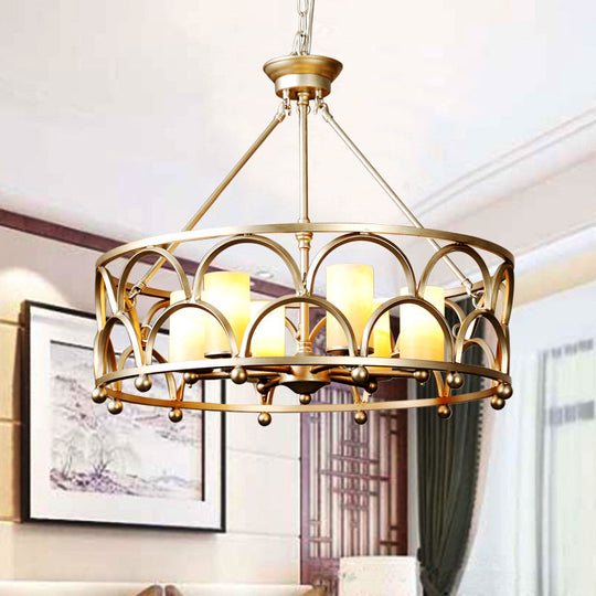Marble Pendant Chandelier - Traditional Gold Cylinder Ceiling Lamp 8 Lights Bedroom Lighting With