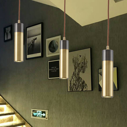 Modern Brass-Black 1-Light Metal Hanging Light Kit for Beer Bar Column Pendant