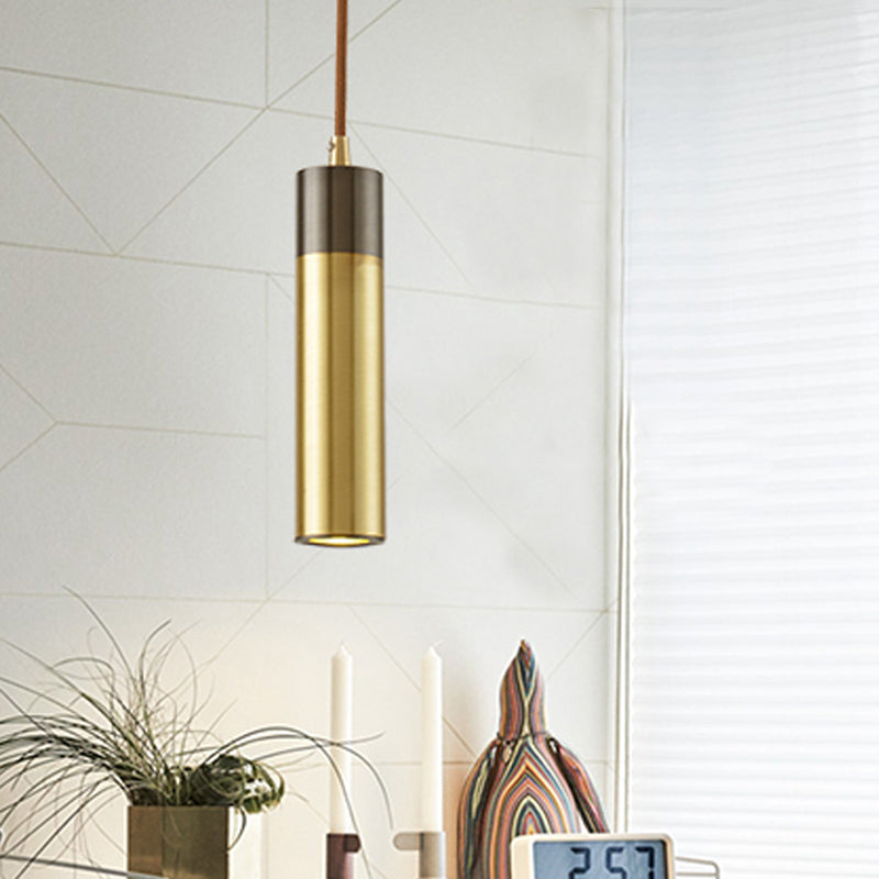 Postmodern Brass-Black 1-Light Pendant For Column Beer Bar - Metal Ceiling Hanging Light Kit