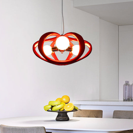 Lustre cage à melon en résine rouge/blanc : plafonnier suspendu pour table à manger, style macaron (3 têtes)